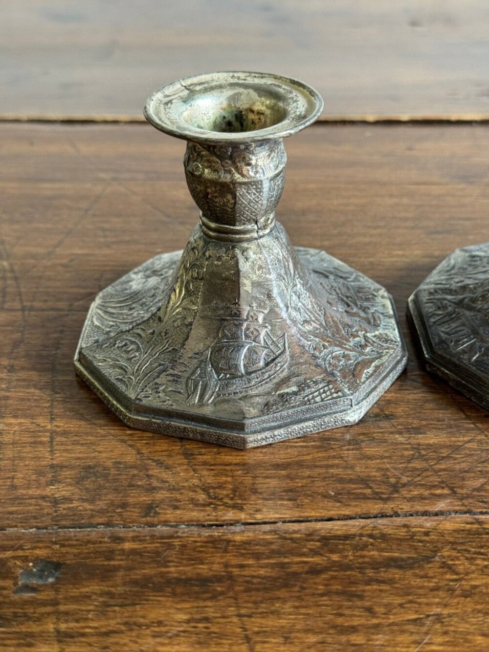 Pair of Etched Silver-Tone Repousse Candle Holders - Picture 2 of 14